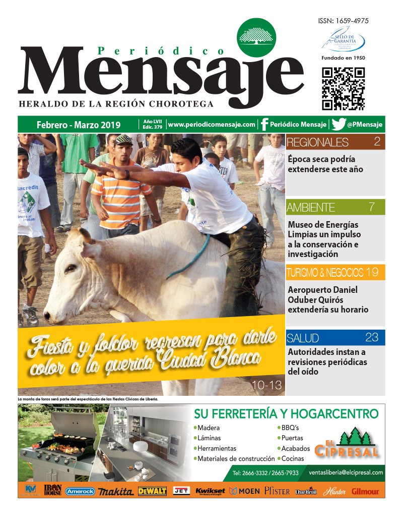 Portada Edicion Febrero 2019, Periodico Mensaje, Guanacaste