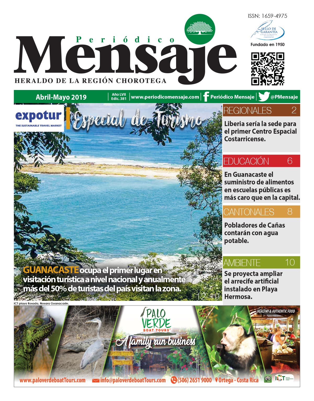 Portada Edicion Abril-Mayo 2019, Periodico Mensaje, Guanacaste