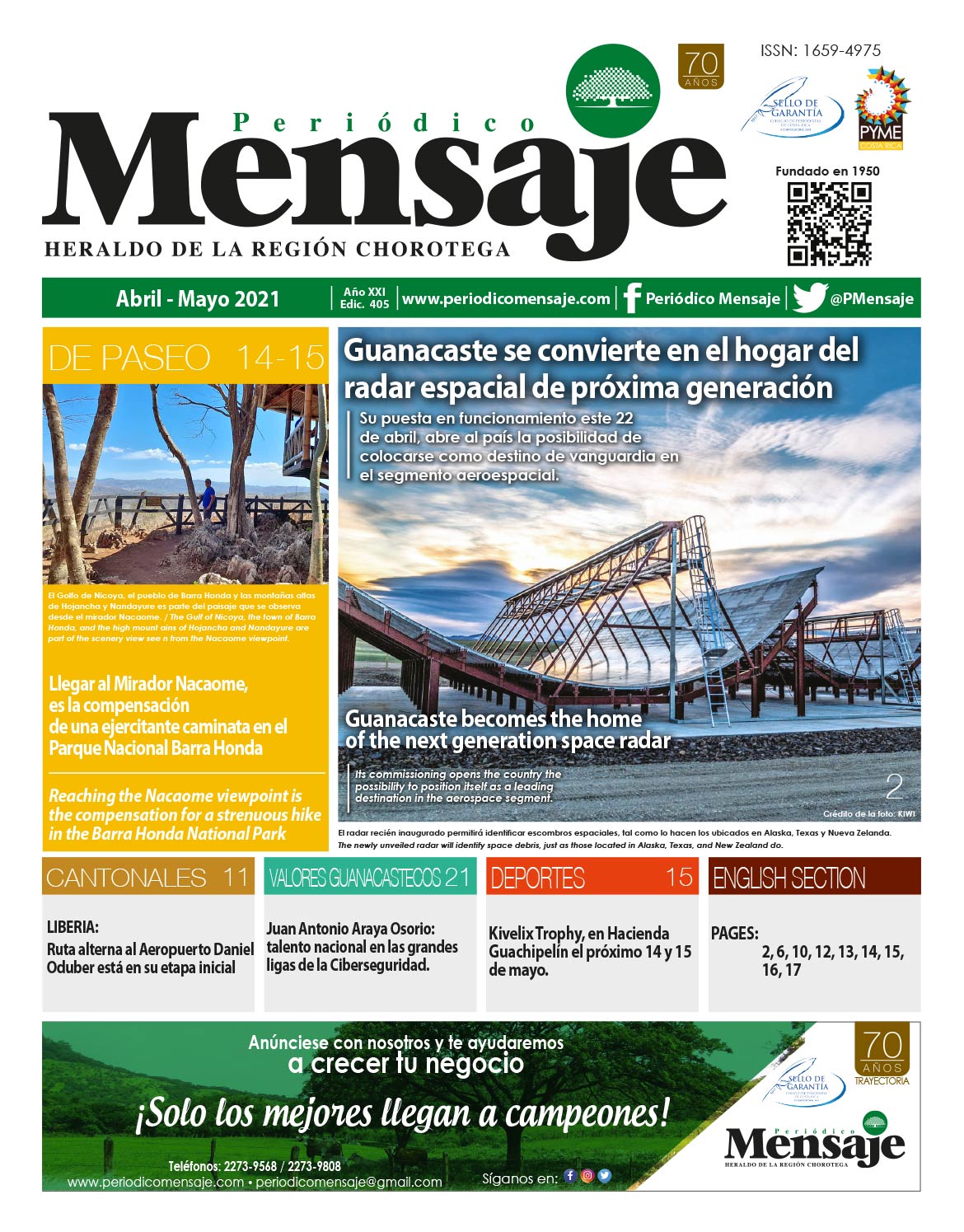 Portada Edicion Abril 2021, Periodico Mensaje, Guanacaste