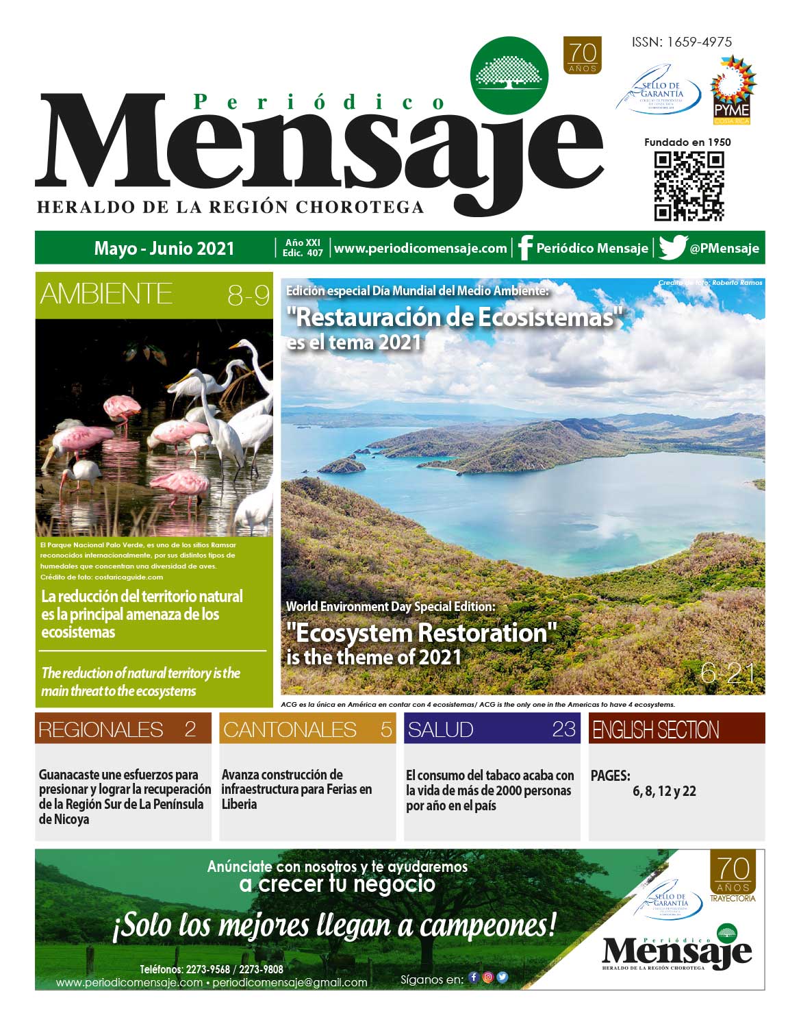 Portada Edicion Mayo 2021, Periodico Mensaje, Guanacaste