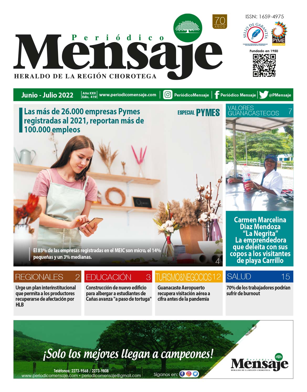 Portada Edicion Junio 2022, Periodico Mensaje, Guanacaste