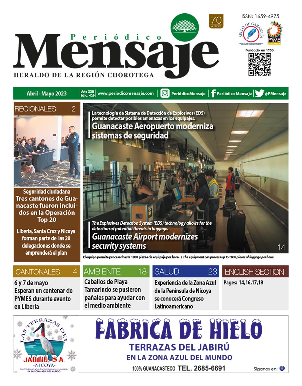 Portada Edicion Abril 2023, Periodico Mensaje, Guanacaste
