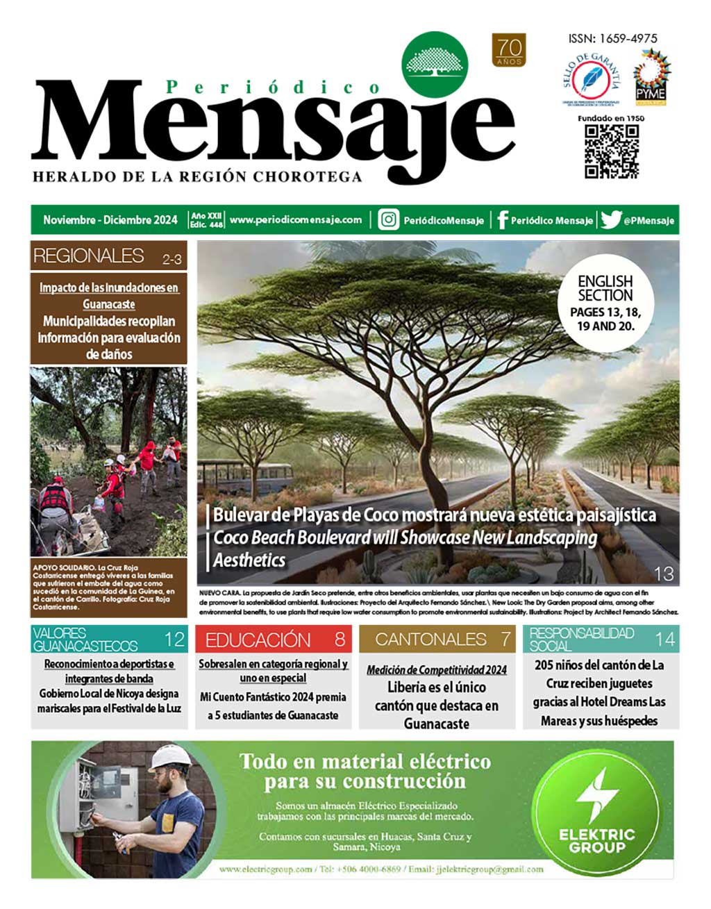 Portada Edicion Noviembre 2024, Periodico Mensaje, Guanacaste