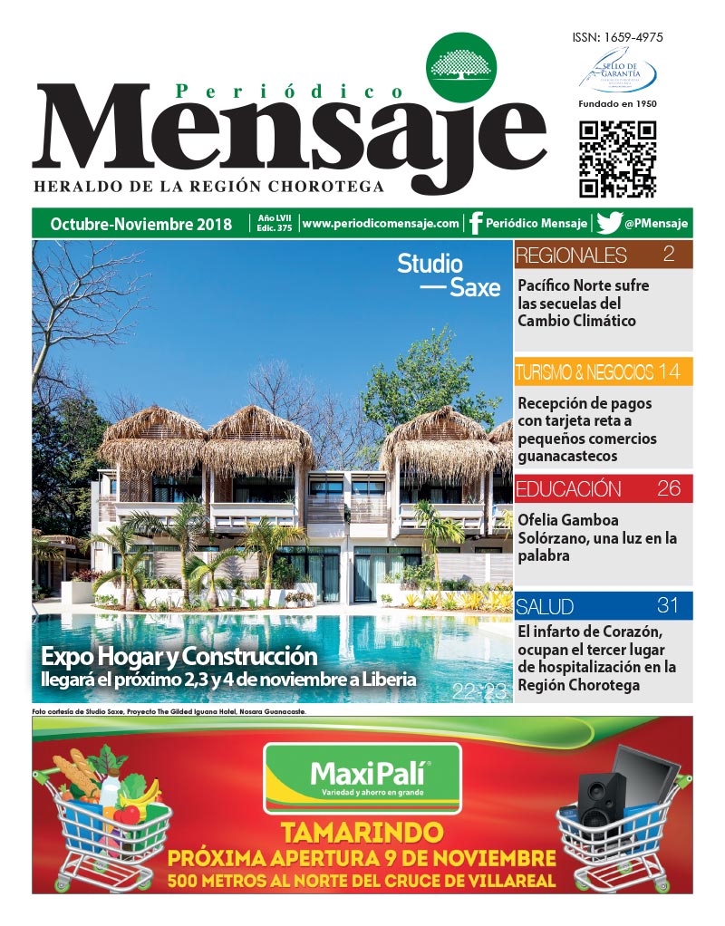 Portada Edicion Octubre-Noviembre 2018, Periodico Mensaje, Guanacaste